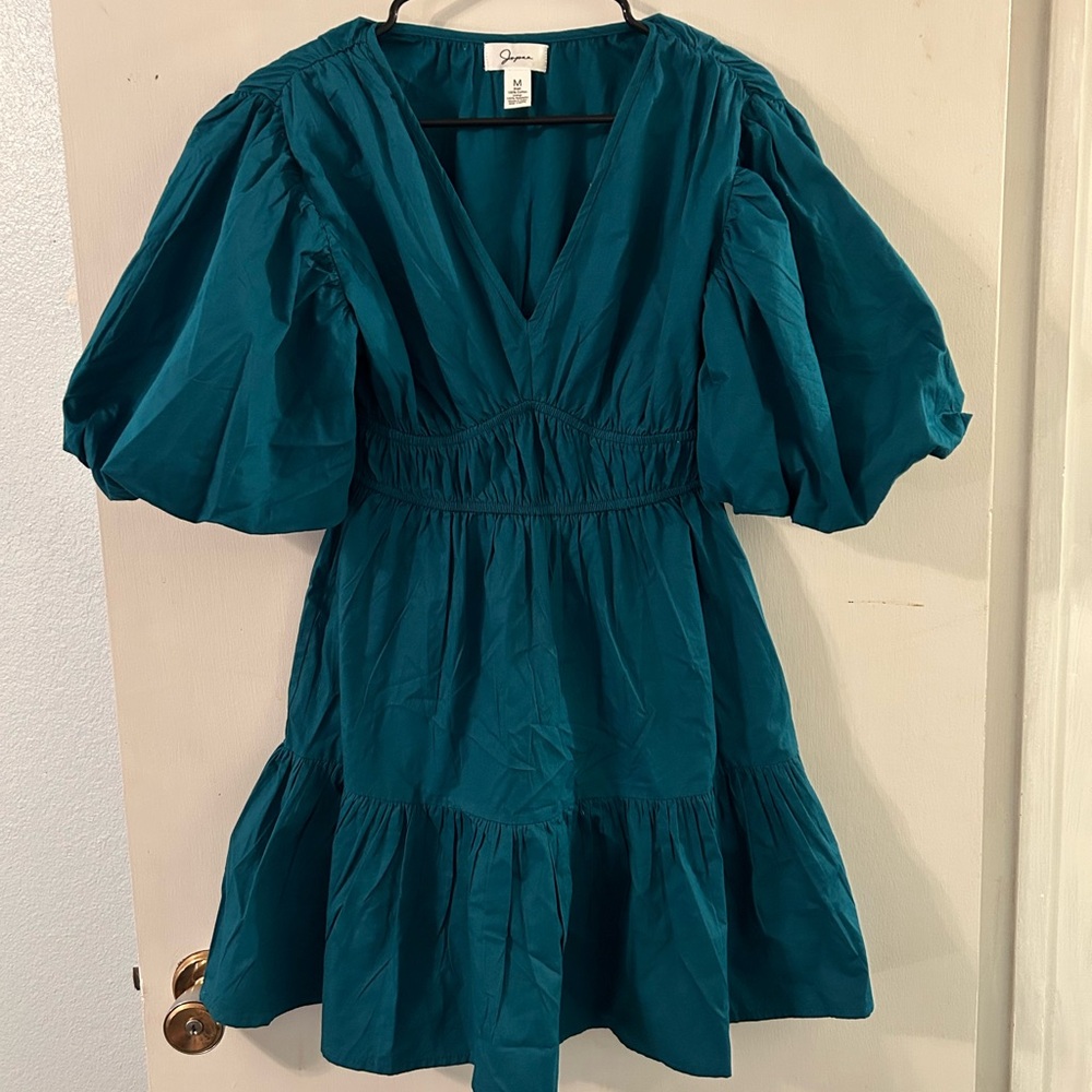 Blue/ Green Dress, puffy sleeves